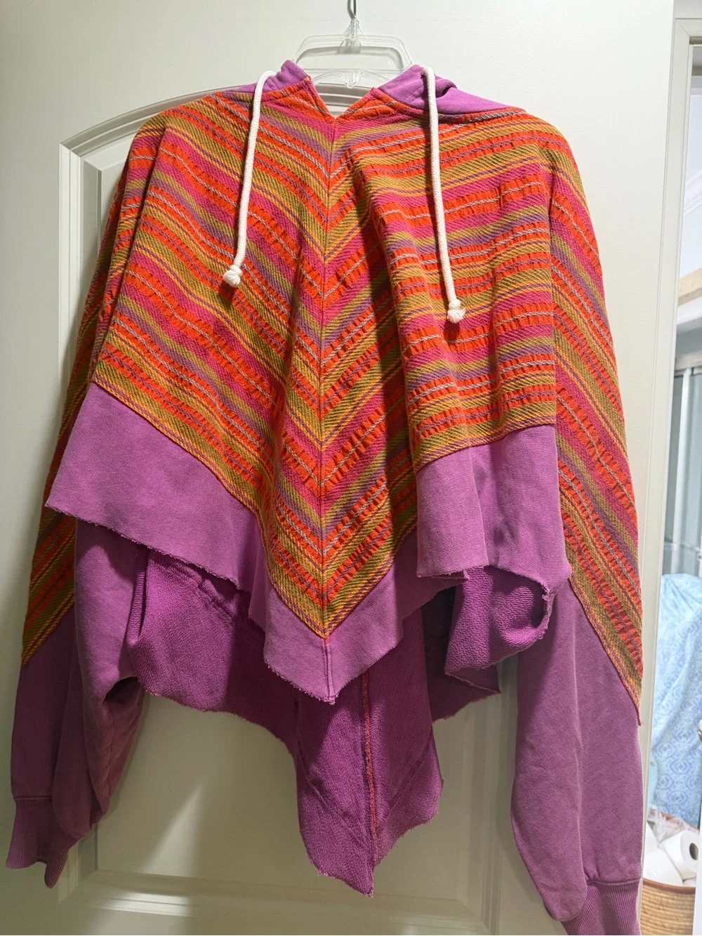 Free People Fuchsia Knit Hoodie with White Drawstring